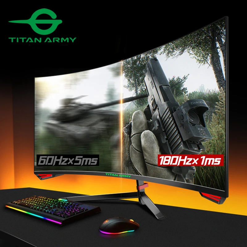 Monitor Gaming TITAN AMRY 23.6" Curvo 180Hz, 1ms, 1500R, Full HD 1080P, Compatible 144Hz