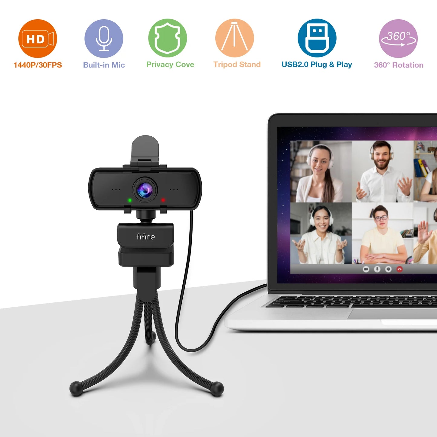 Webcam FIFINE K420 Full HD 1440p con Micrófono y Trípode